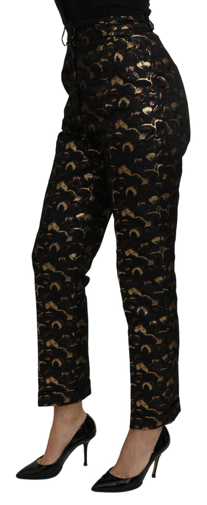 Pantaloni a vita alta in broccato nero e oro Dolce &amp; Gabbana