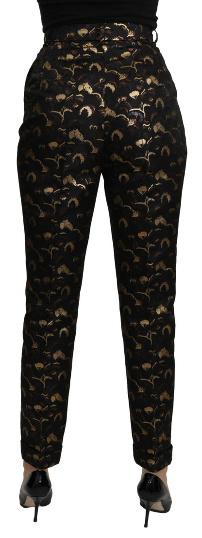 Pantaloni a vita alta in broccato nero e oro Dolce &amp; Gabbana