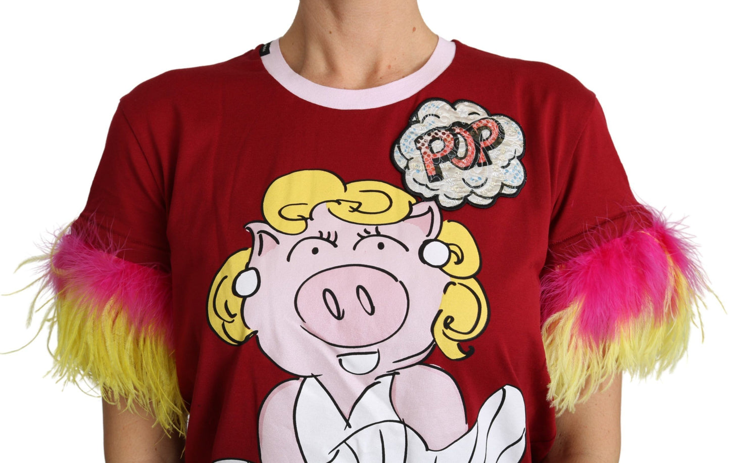 Dolce &amp; Gabbana T-shirt con maniche a piuma e stampa di maialino rosso