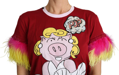 Dolce &amp; Gabbana T-shirt con maniche a piuma e stampa di maialino rosso