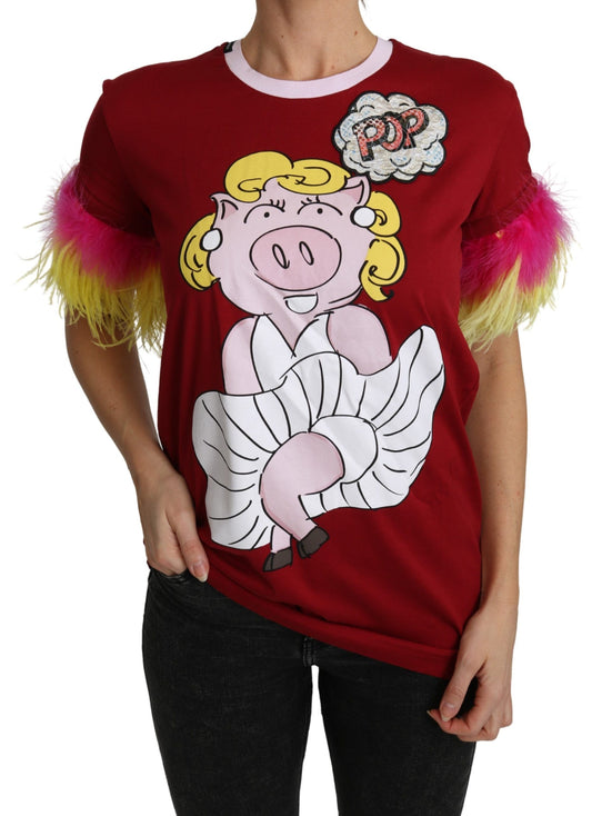 Dolce &amp; Gabbana T-shirt con maniche a piuma e stampa di maialino rosso
