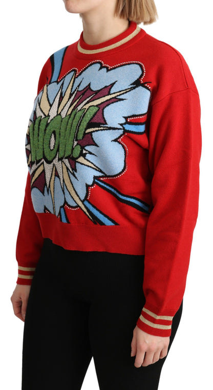 Dolce &amp; Gabbana Maglione rosso lavorato a maglia in cashmere con motivo cartoon