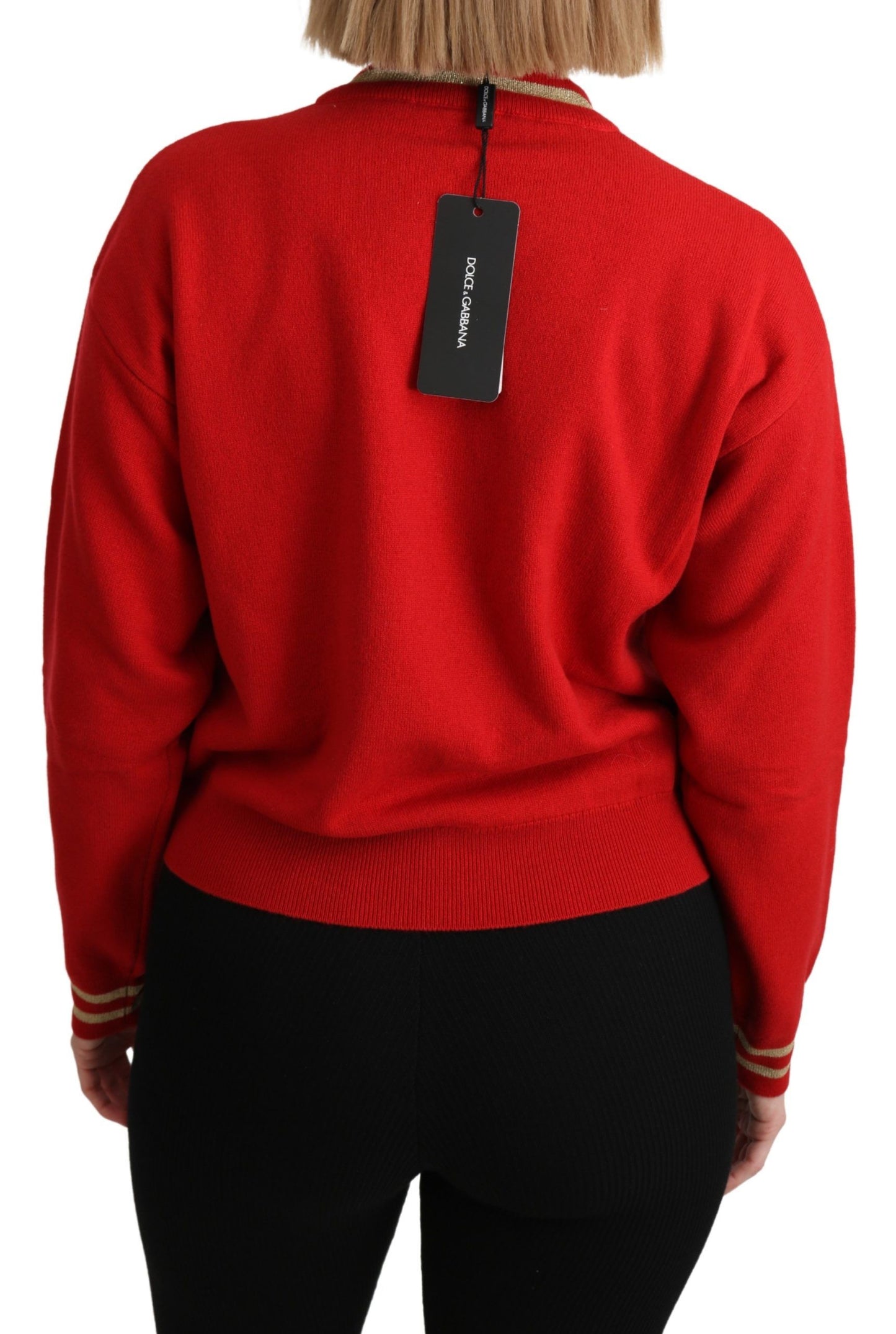 Dolce &amp; Gabbana Maglione rosso lavorato a maglia in cashmere con motivo cartoon