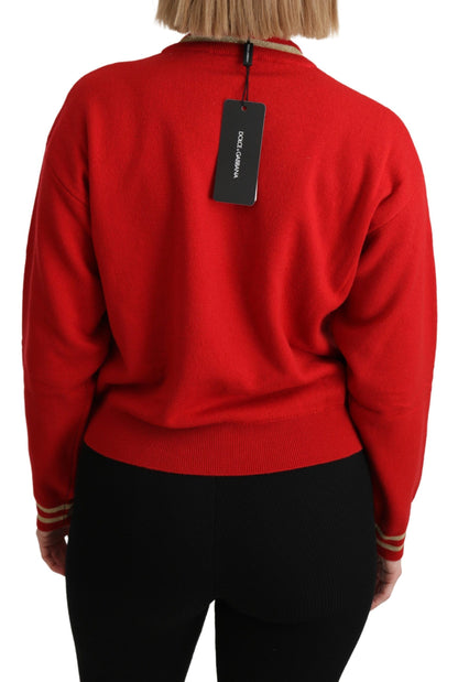 Dolce &amp; Gabbana Maglione rosso lavorato a maglia in cashmere con motivo cartoon
