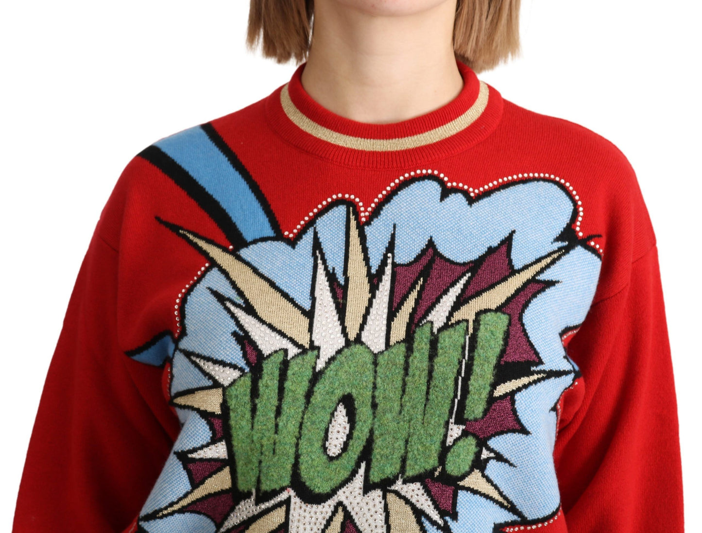 Dolce &amp; Gabbana Maglione rosso lavorato a maglia in cashmere con motivo cartoon