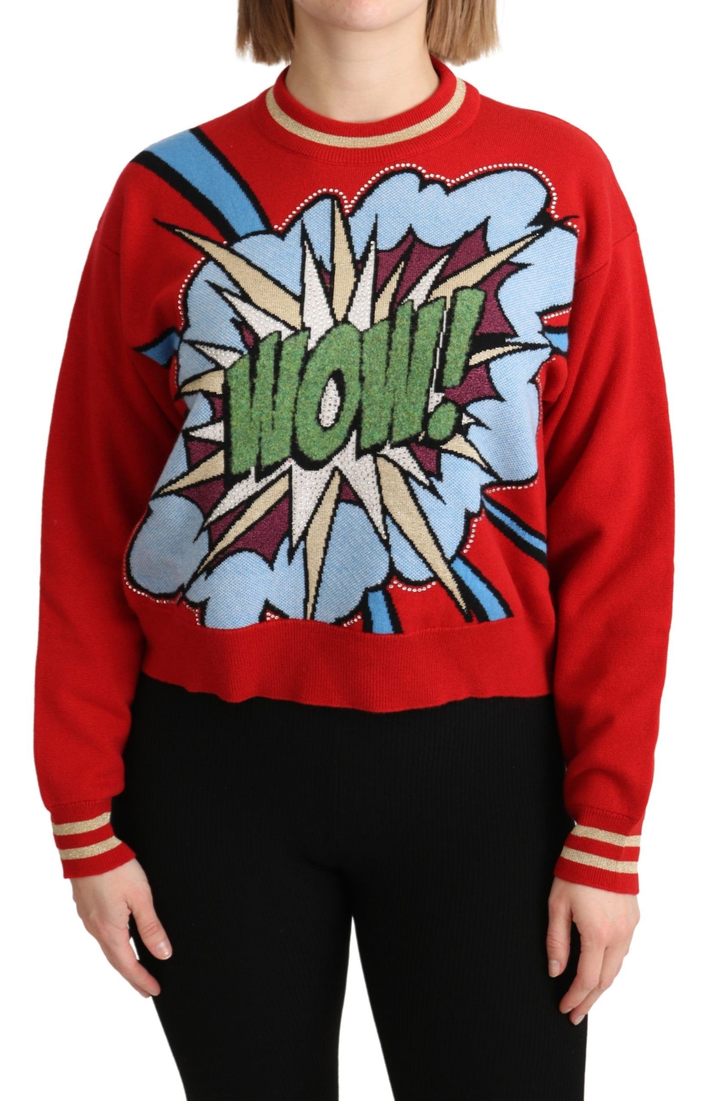 Dolce &amp; Gabbana Maglione rosso lavorato a maglia in cashmere con motivo cartoon