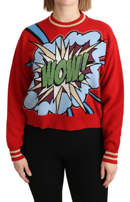 Dolce &amp; Gabbana Maglione rosso lavorato a maglia in cashmere con motivo cartoon