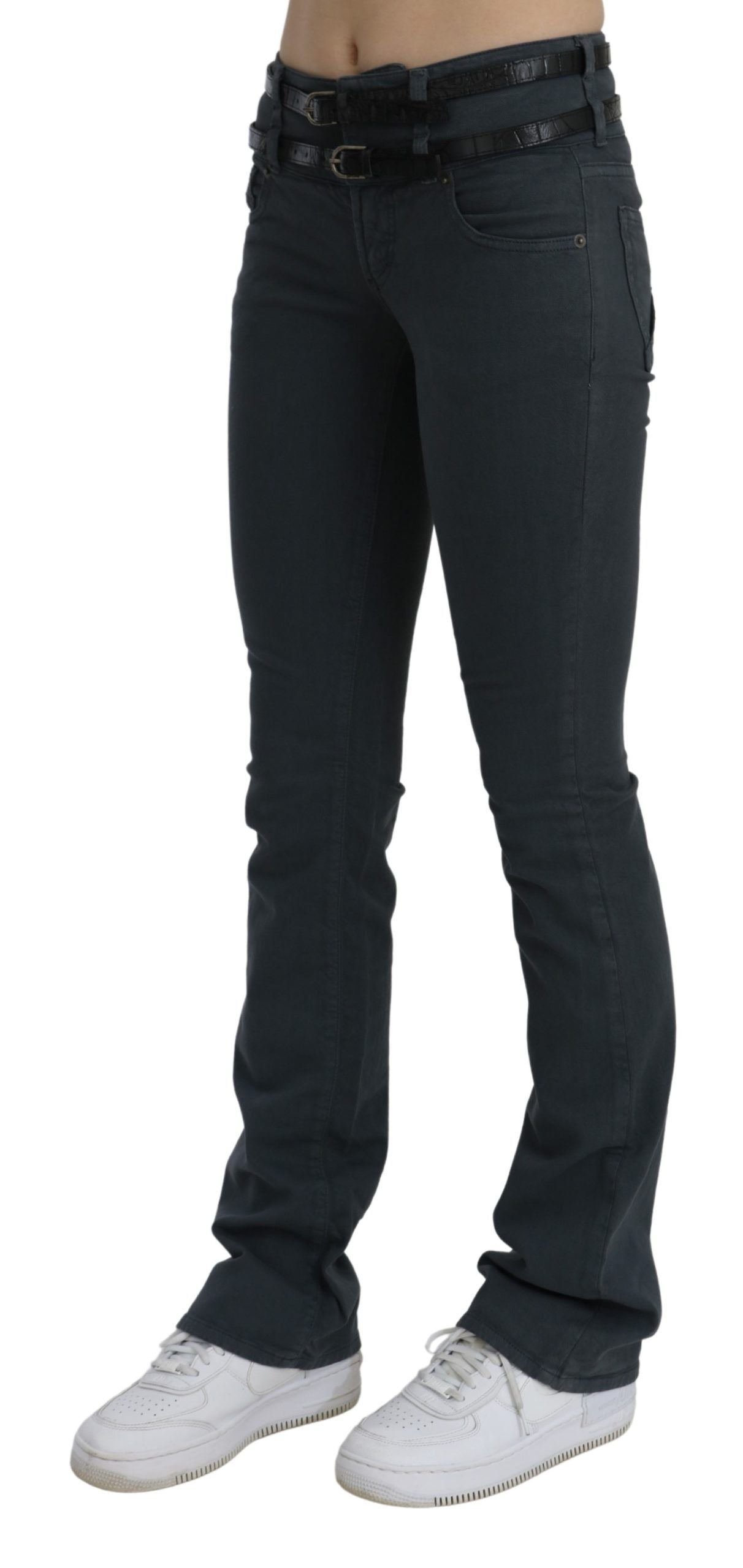 Jeans slim a vita media in denim svasato grigio John Galliano
