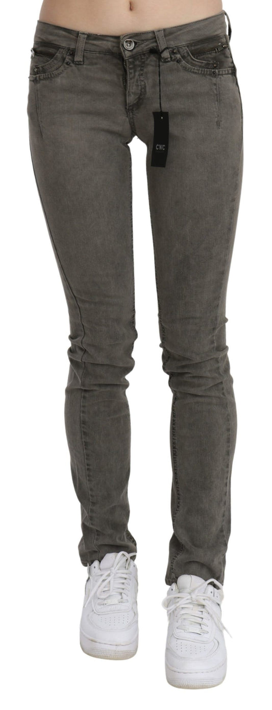 Jeans skinny in denim di cotone a vita bassa grigi Costume National