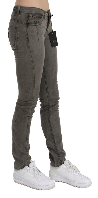 Jeans skinny in denim di cotone a vita bassa grigi Costume National