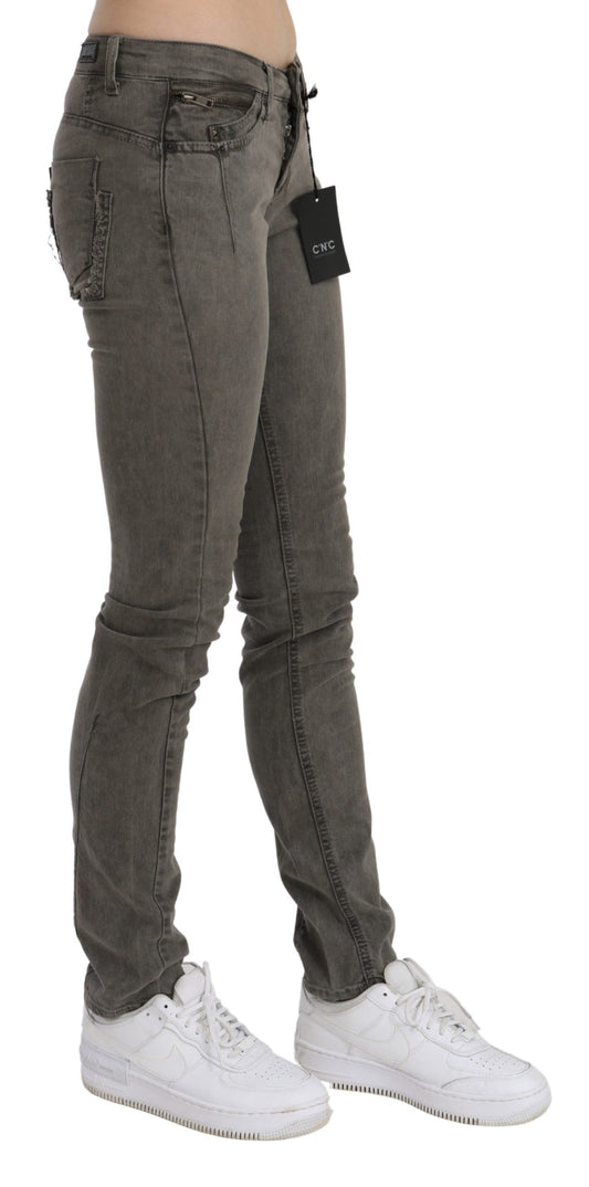 Jeans skinny in denim di cotone a vita bassa grigi Costume National