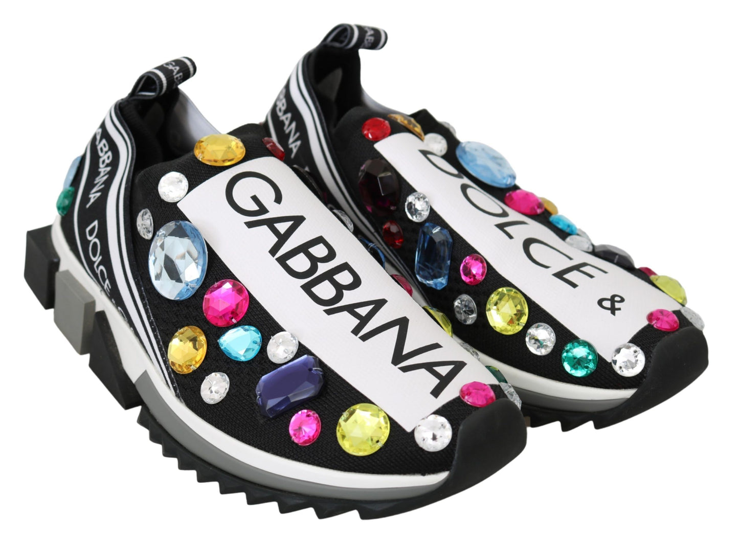 Scarpe da ginnastica nere multicolore con cristalli Dolce &amp; Gabbana