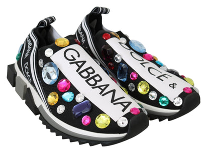 Scarpe da ginnastica nere multicolore con cristalli Dolce &amp; Gabbana