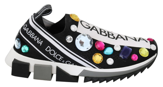 Scarpe da ginnastica nere multicolore con cristalli Dolce &amp; Gabbana