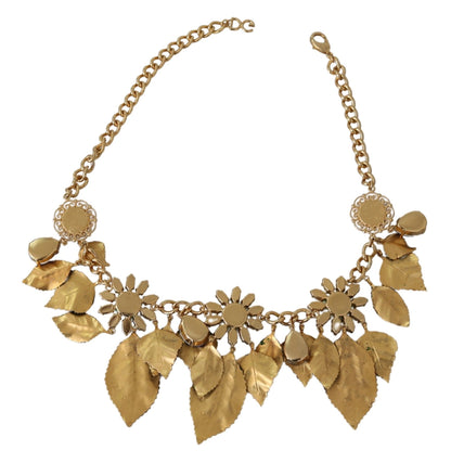 Collana con ciondolo a forma di fiore in cristallo e ottone dorato con foglie verdi di Dolce &amp; Gabbana