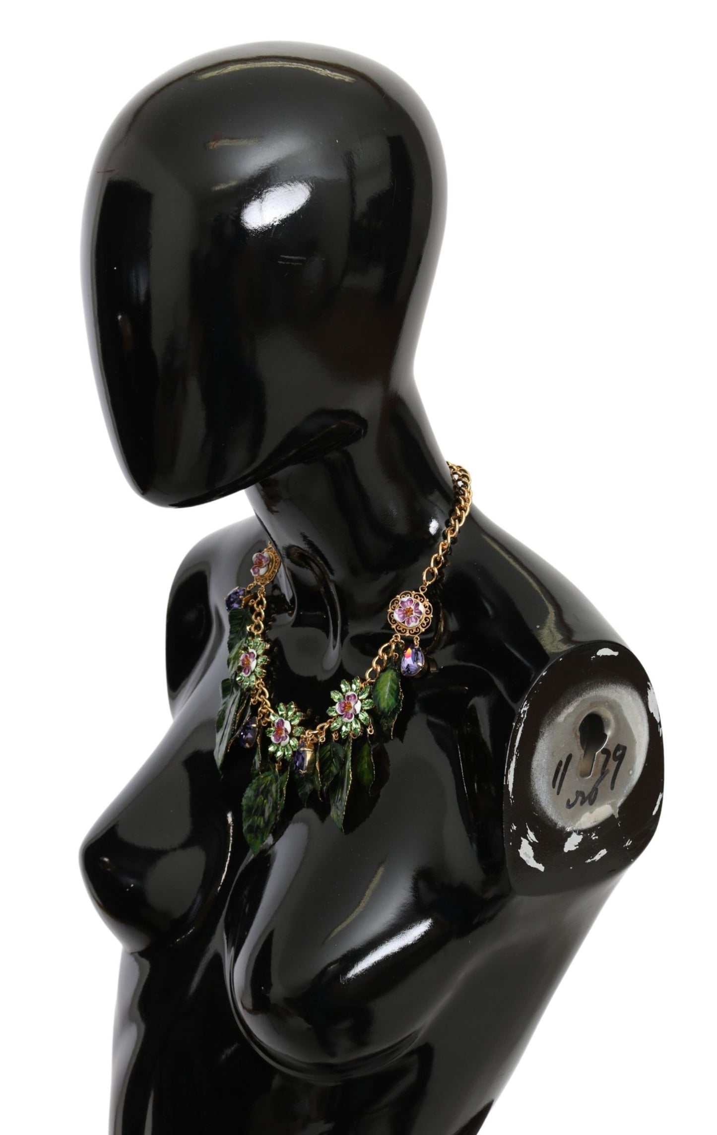 Collana con ciondolo a forma di fiore in cristallo e ottone dorato con foglie verdi di Dolce &amp; Gabbana
