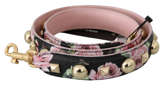 Tracolla con borchie in pelle floreale rosa Dolce &amp; Gabbana