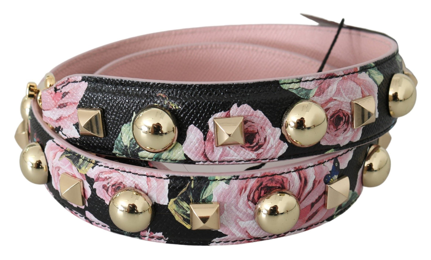Tracolla con borchie in pelle floreale rosa Dolce &amp; Gabbana
