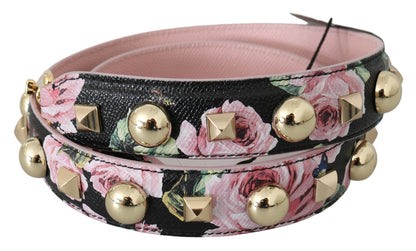 Tracolla con borchie in pelle floreale rosa Dolce &amp; Gabbana