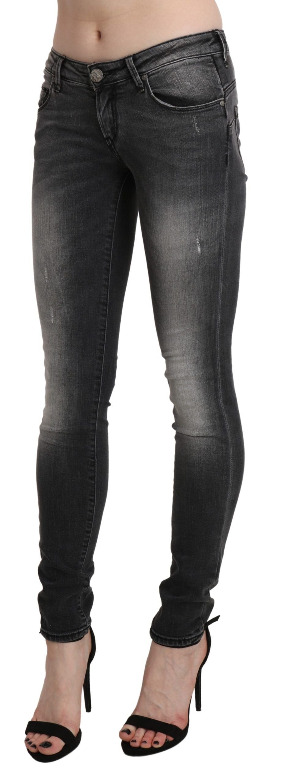 Jeans skinny in cotone lavato grigio nero Acht