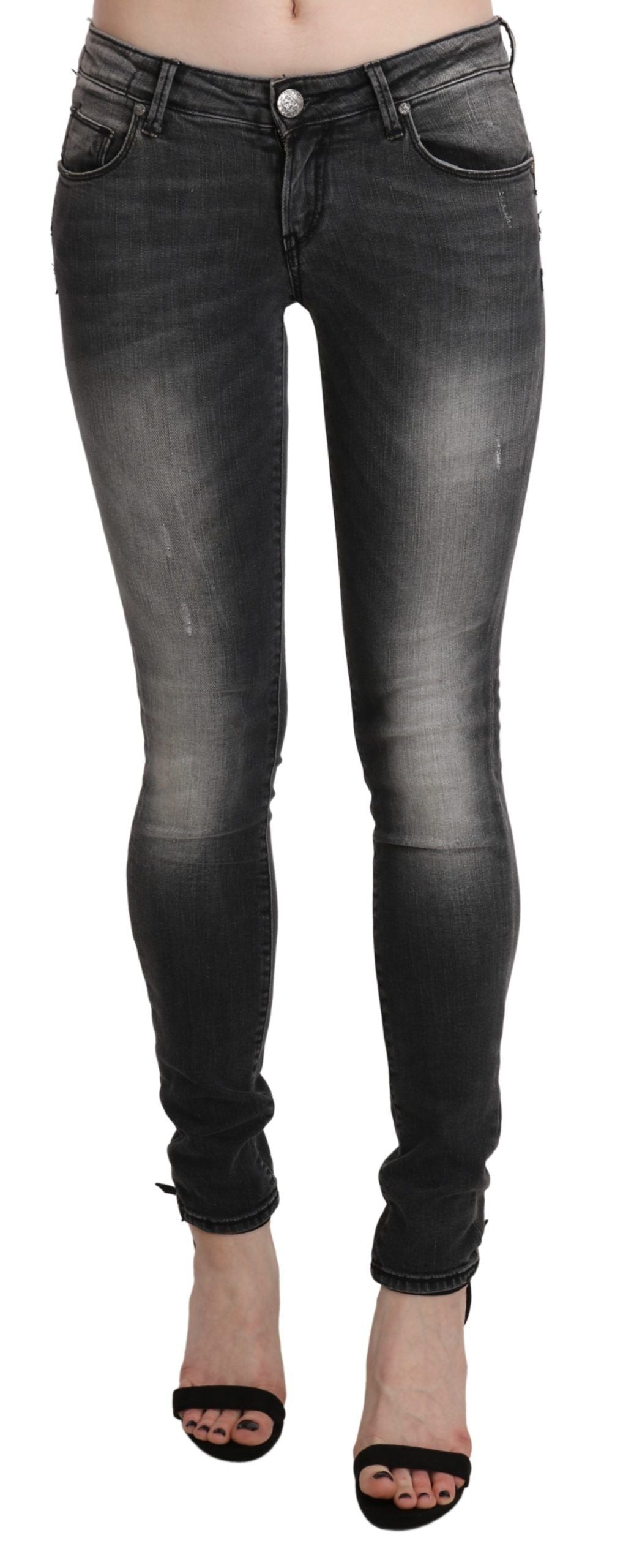 Jeans skinny in cotone lavato grigio nero Acht