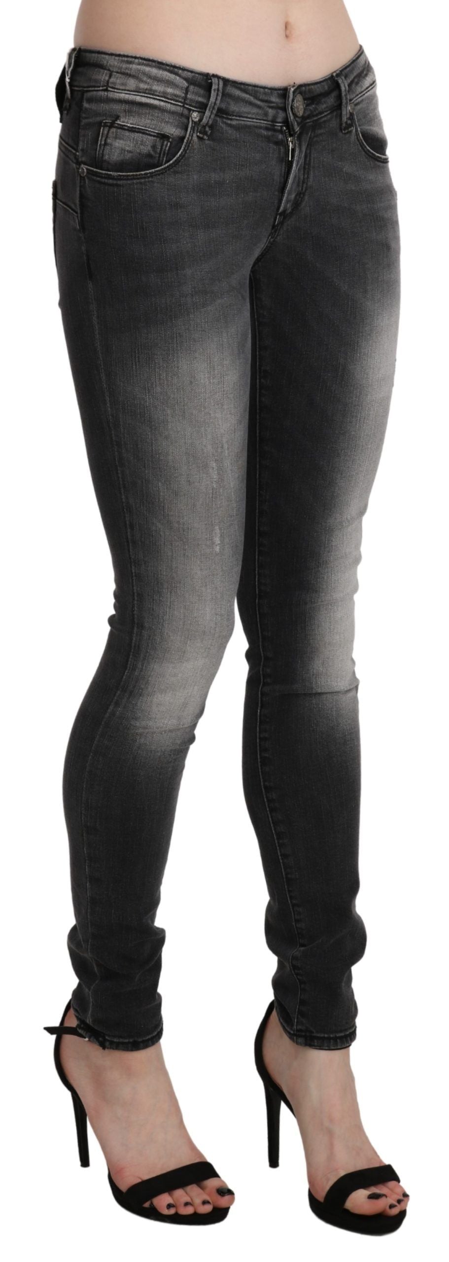 Jeans skinny in cotone lavato grigio nero Acht