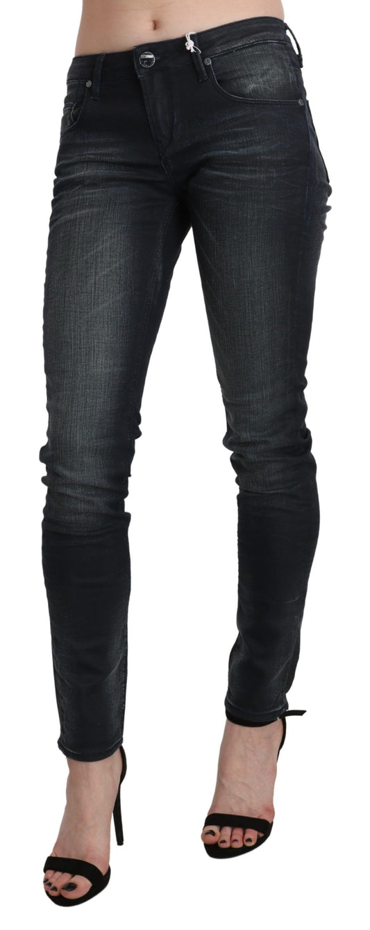 Pantaloni in denim skinny a vita bassa, lavati neri Acht