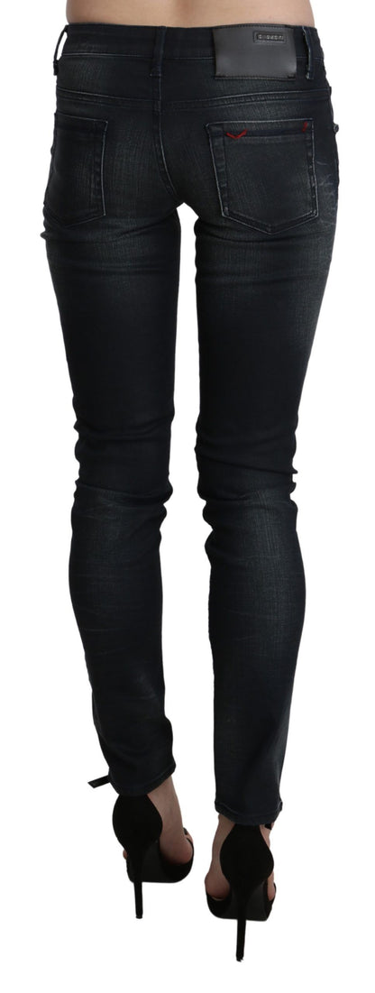 Pantaloni in denim skinny a vita bassa, lavati neri Acht