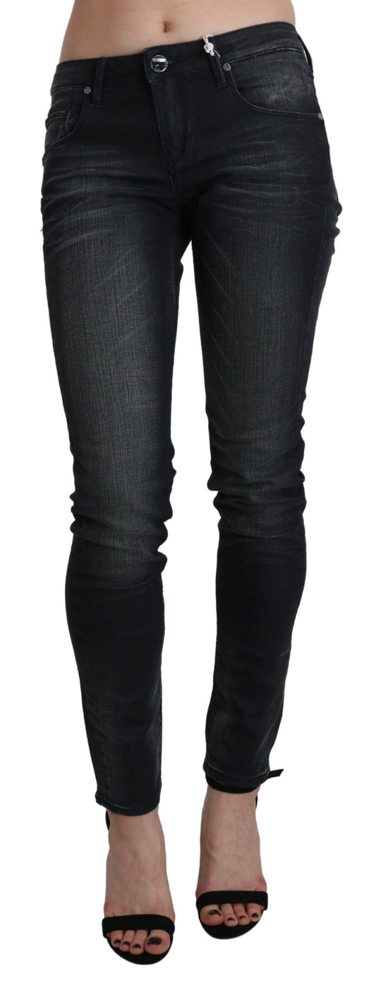 Pantaloni in denim skinny a vita bassa, lavati neri Acht