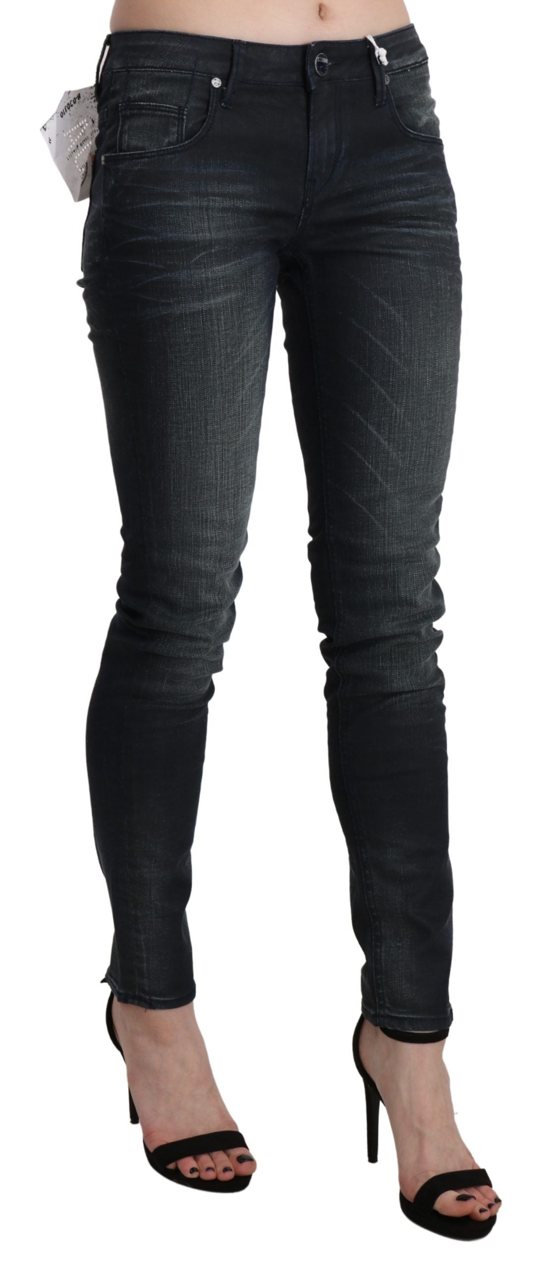 Pantaloni in denim skinny a vita bassa, lavati neri Acht