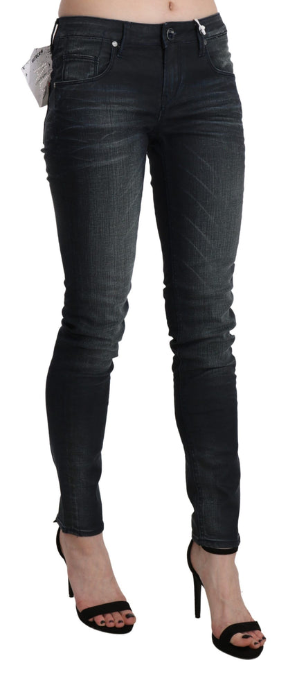 Pantaloni in denim skinny a vita bassa, lavati neri Acht