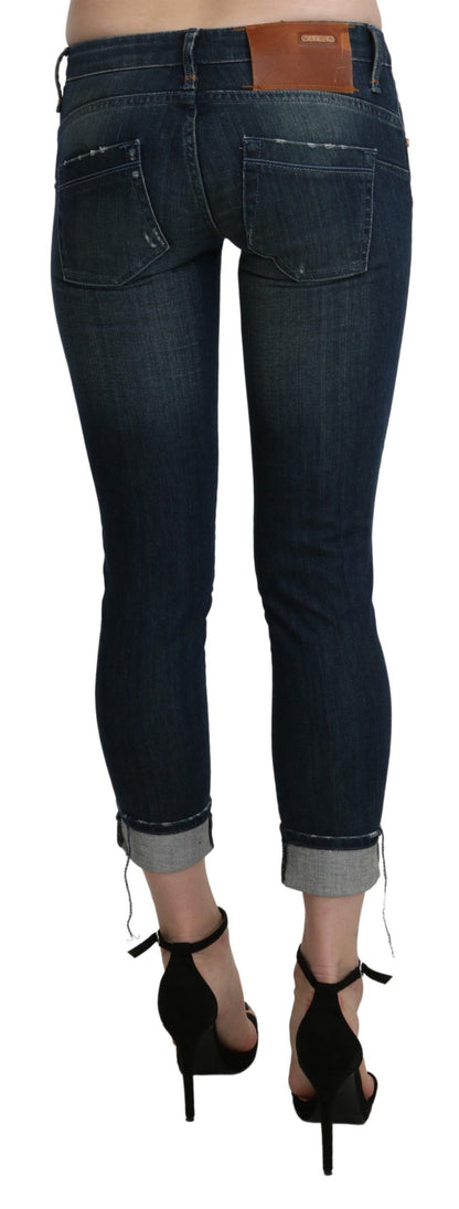 Pantaloni in denim skinny cropped a vita bassa, lavati blu Acht