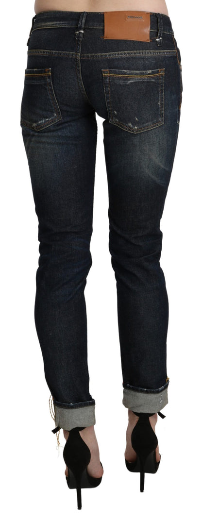 Pantaloni in denim skinny a vita bassa, lavati blu Acht