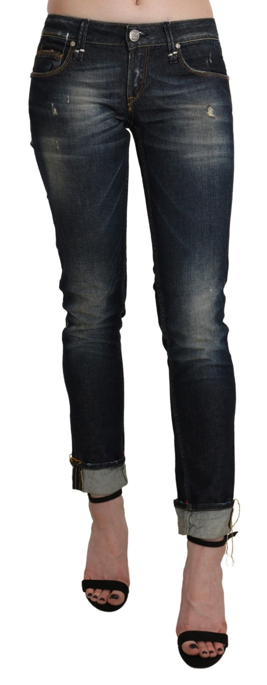 Pantaloni in denim skinny a vita bassa, lavati blu Acht