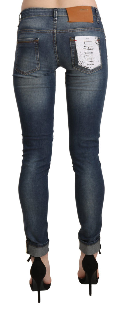 Pantaloni in denim skinny a vita bassa, lavati blu Acht