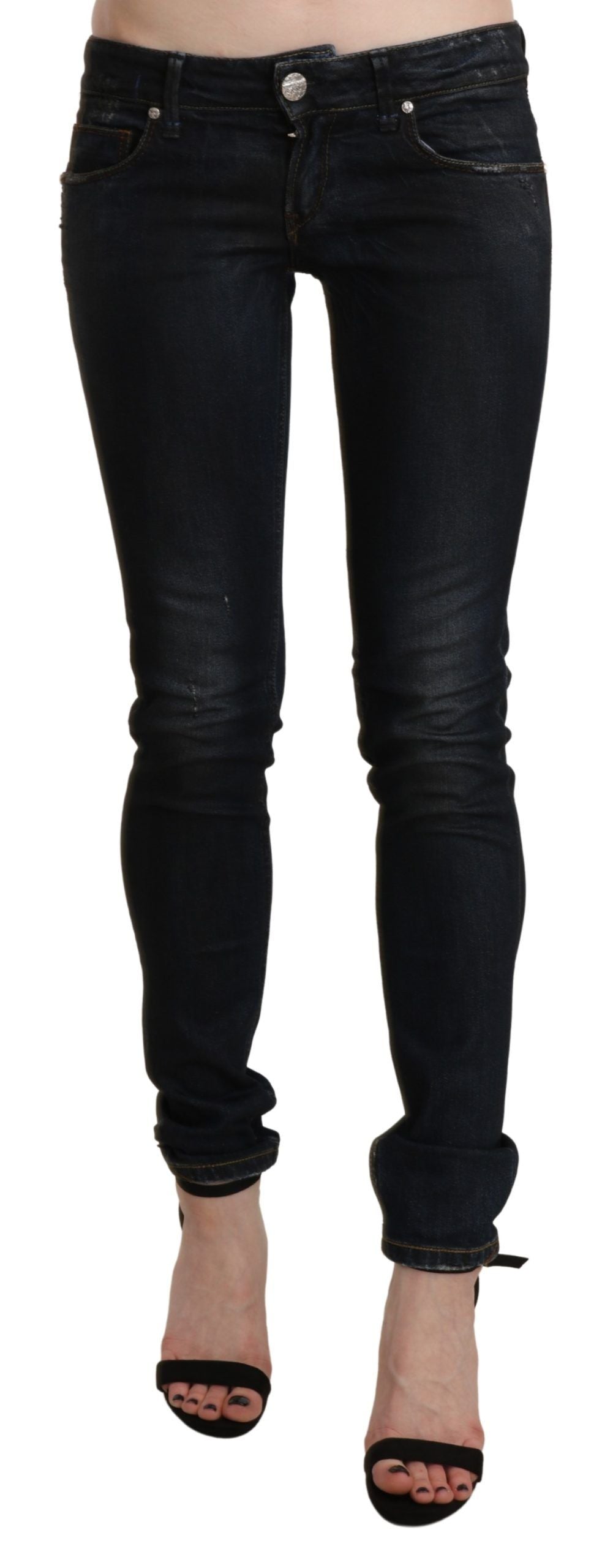 Jeans skinny a vita bassa in denim lavato nero Acht