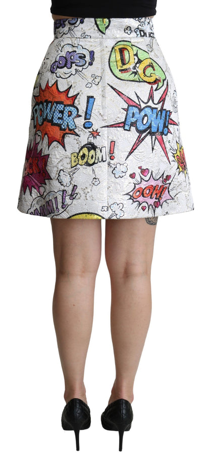 Gonna a trapezio a vita alta in broccato bianco Dolce &amp; Gabbana