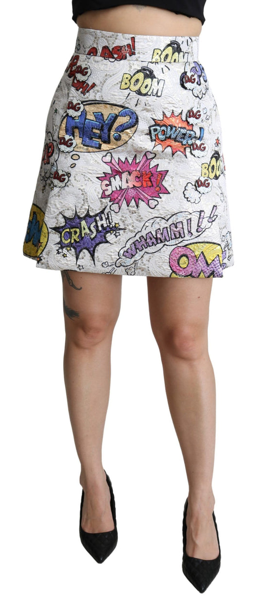 Gonna a trapezio a vita alta in broccato bianco Dolce &amp; Gabbana