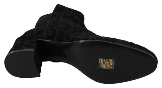 Dolce &amp; Gabbana Stivali corti leopardati neri con cerniera
