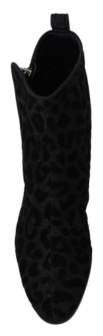 Dolce &amp; Gabbana Stivali corti leopardati neri con cerniera