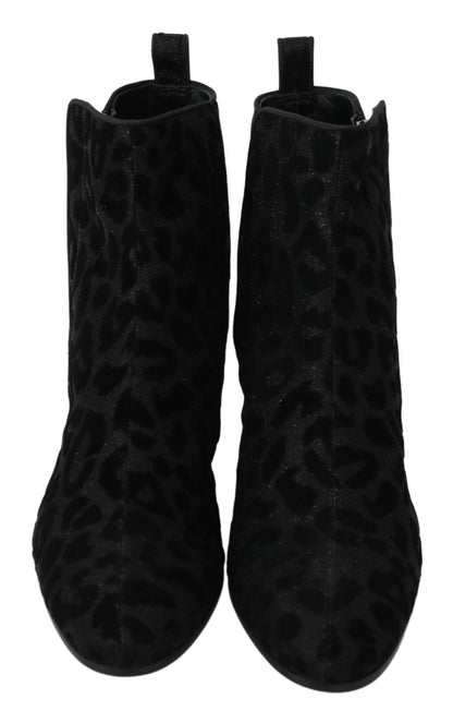 Dolce &amp; Gabbana Stivali corti leopardati neri con cerniera
