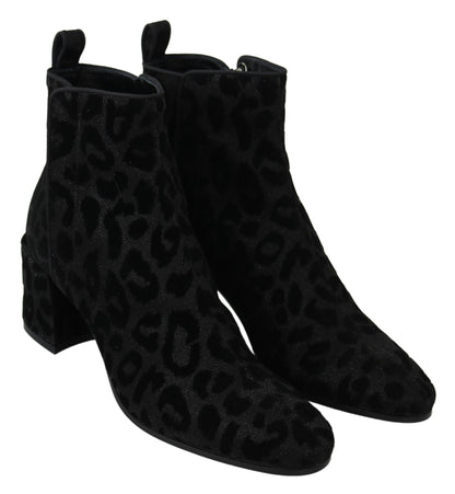 Dolce &amp; Gabbana Stivali corti leopardati neri con cerniera