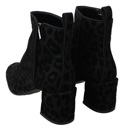 Dolce &amp; Gabbana Stivali corti leopardati neri con cerniera