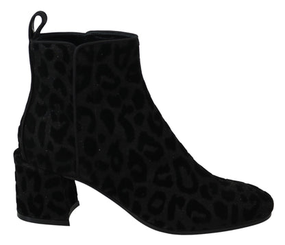 Dolce &amp; Gabbana Stivali corti leopardati neri con cerniera
