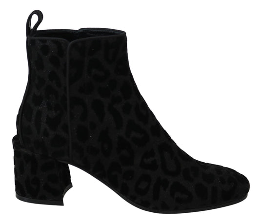 Dolce &amp; Gabbana Stivali corti leopardati neri con cerniera