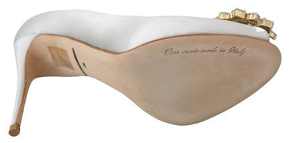 Scarpe con tacco a spillo in raso con cristalli bianchi Dolce &amp; Gabbana