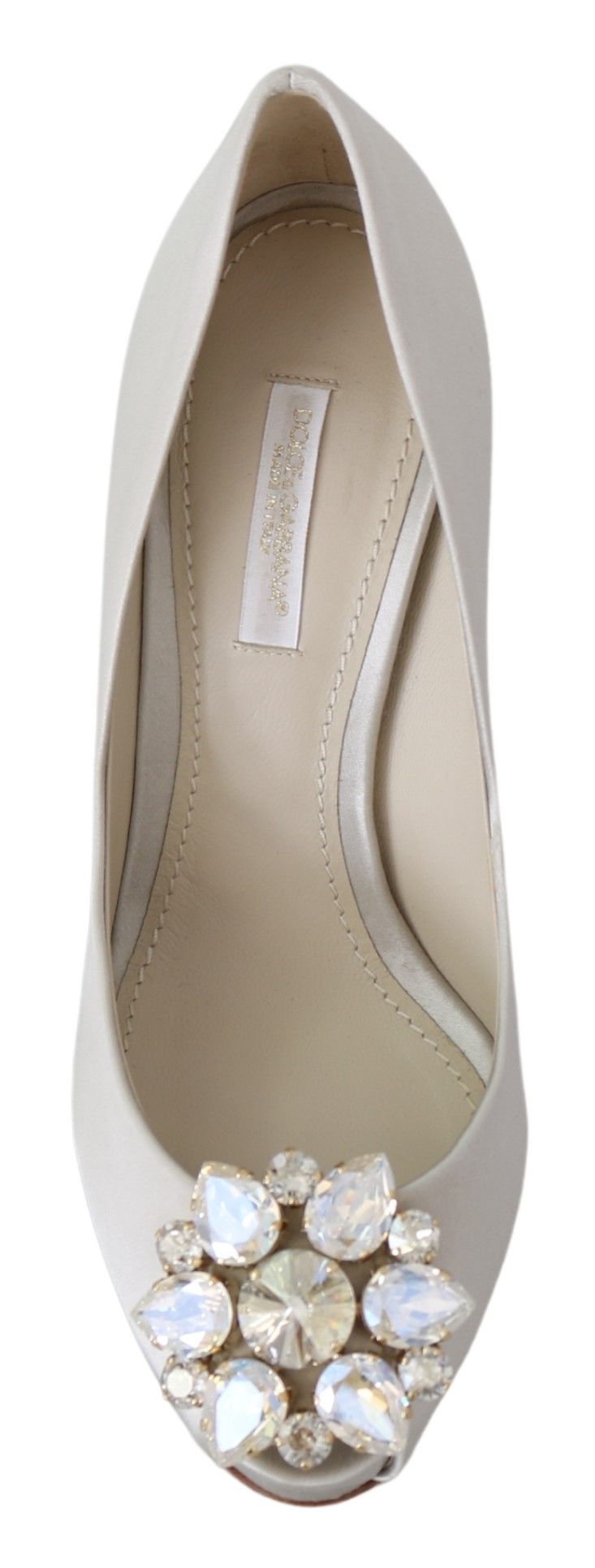 Scarpe con tacco a spillo in raso con cristalli bianchi Dolce &amp; Gabbana