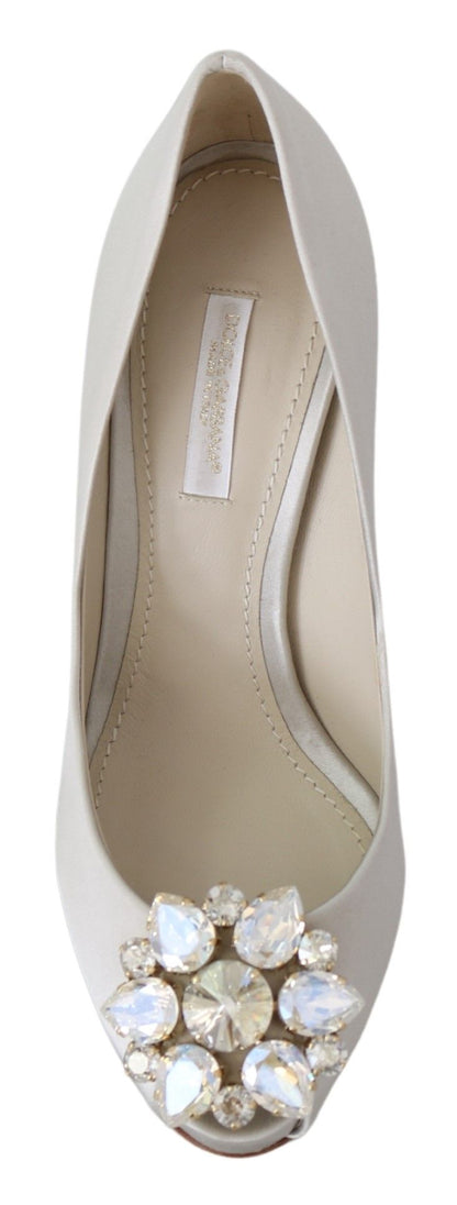 Scarpe con tacco a spillo in raso con cristalli bianchi Dolce &amp; Gabbana