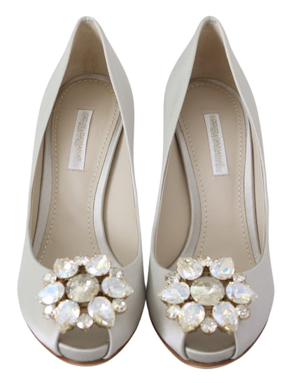 Scarpe con tacco a spillo in raso con cristalli bianchi Dolce &amp; Gabbana