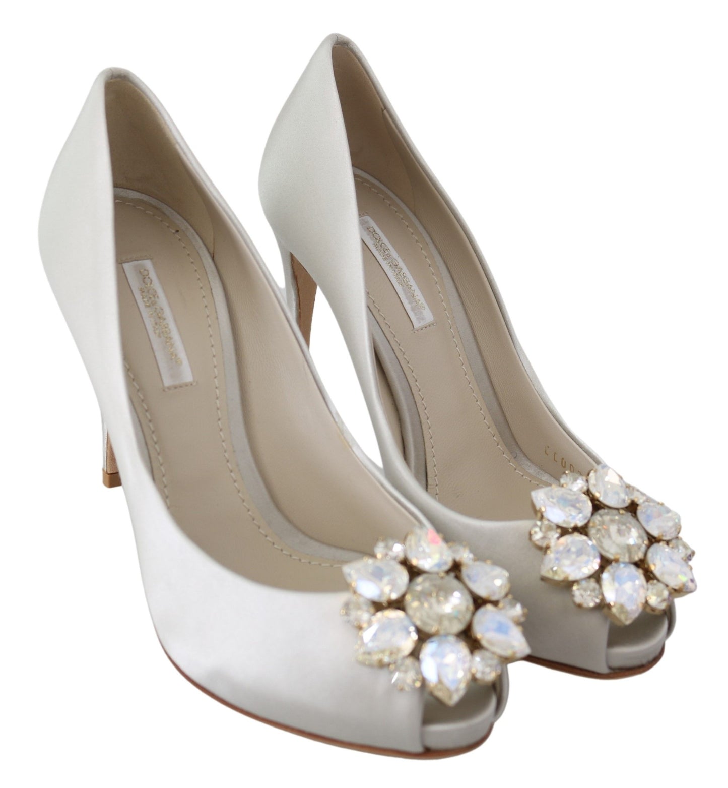Scarpe con tacco a spillo in raso con cristalli bianchi Dolce &amp; Gabbana